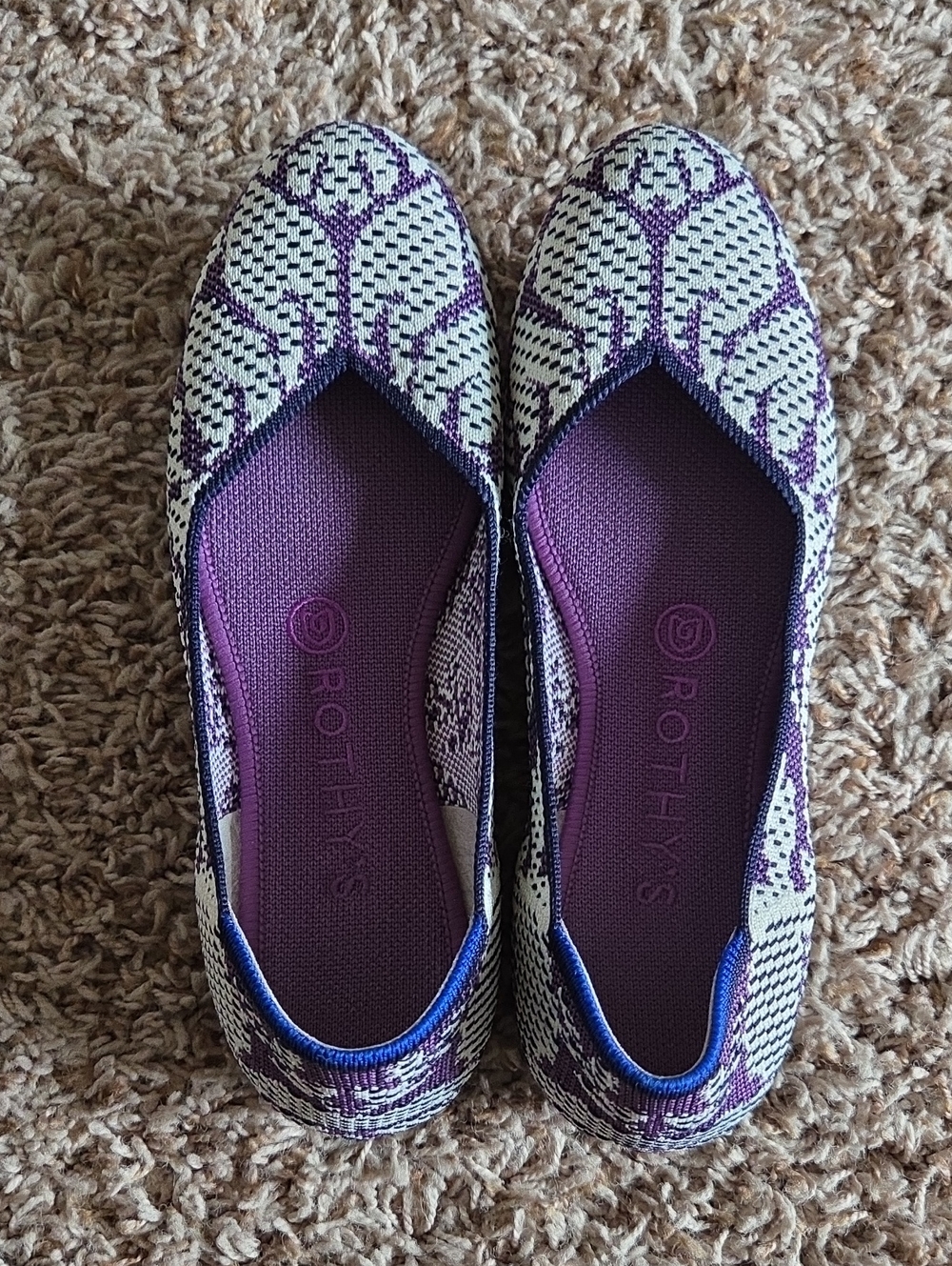 Rothy's Purple and Cream Knit Slip-On Ballet Flats